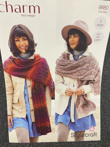 knitting pattern knit yarn stylecraft charm lace weight scarf scarves shawls 9880 fabric shack malmesbury
