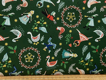 lewis & and irene 12 twelve days of christmas holidays lords a leaping green gold metallic cotton fabric shack malmesbury 3