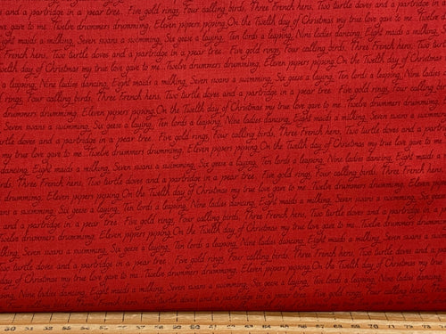 lewis & and irene 12 twelve days of christmas holidays script red cotton fabric shack malmesbury 3