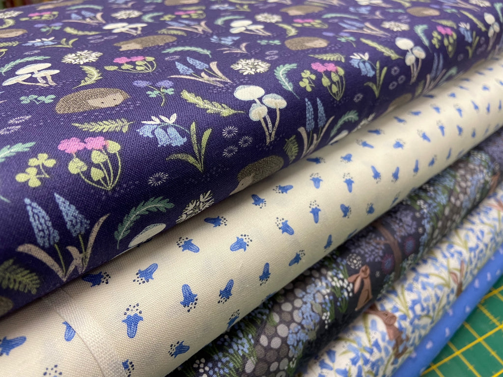 Lewis & Irene Bluebell Wood Reloved Bluebell Scatter Cream Cotton Fabr ...