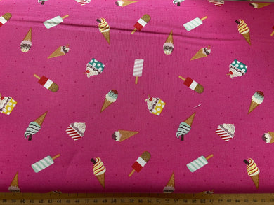 lewis & and irene small things sweet cake doughnut pudding cotton fabric shack malmesbury icecream ice cream ice lolly bright pink