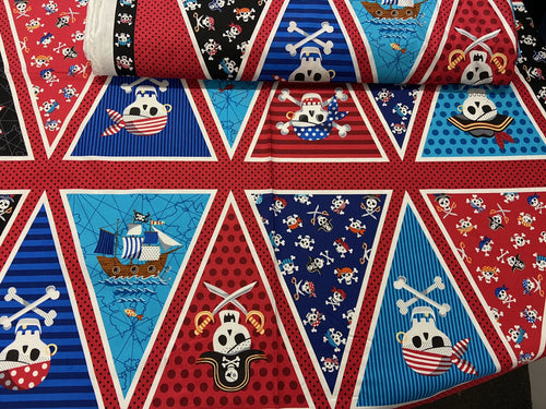 makower pirates flag bunting skull crossbones cotton malmesbury fabric shack