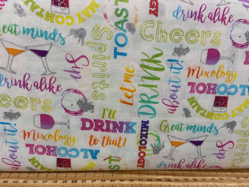 mixology 3 three wishes words phrases cocktails glitter fruit cocktails mocktails cheers drink alcohol cotton fabric shack malmesbury