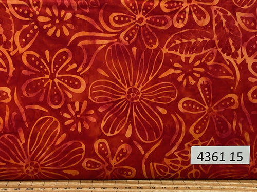 moda bossa nova batiks batik cotton fabric shack malmesbury Ruby Orange Flowers 4361 15