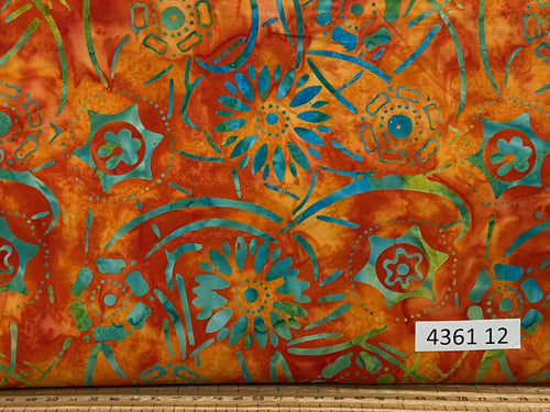 moda bossa nova batiks batik cotton fabric shack malmesbury Tangerine Turquoise Flowers 4361 12