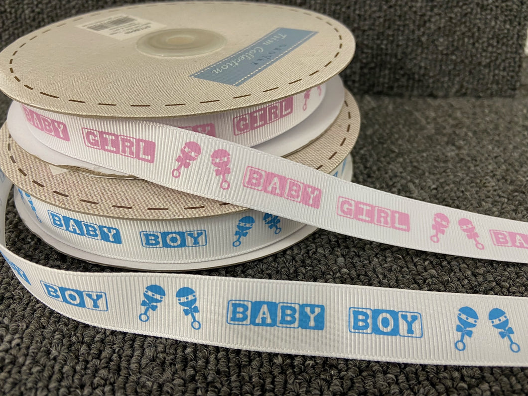 new baby its a boy girl blue pink grosgrain ribbon fabric shack malmesbury