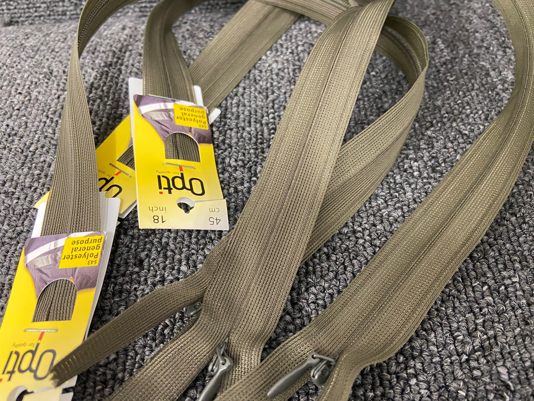 opti concealed zip 45cm 18 inches khaki 5727 fabric shack malmesbury