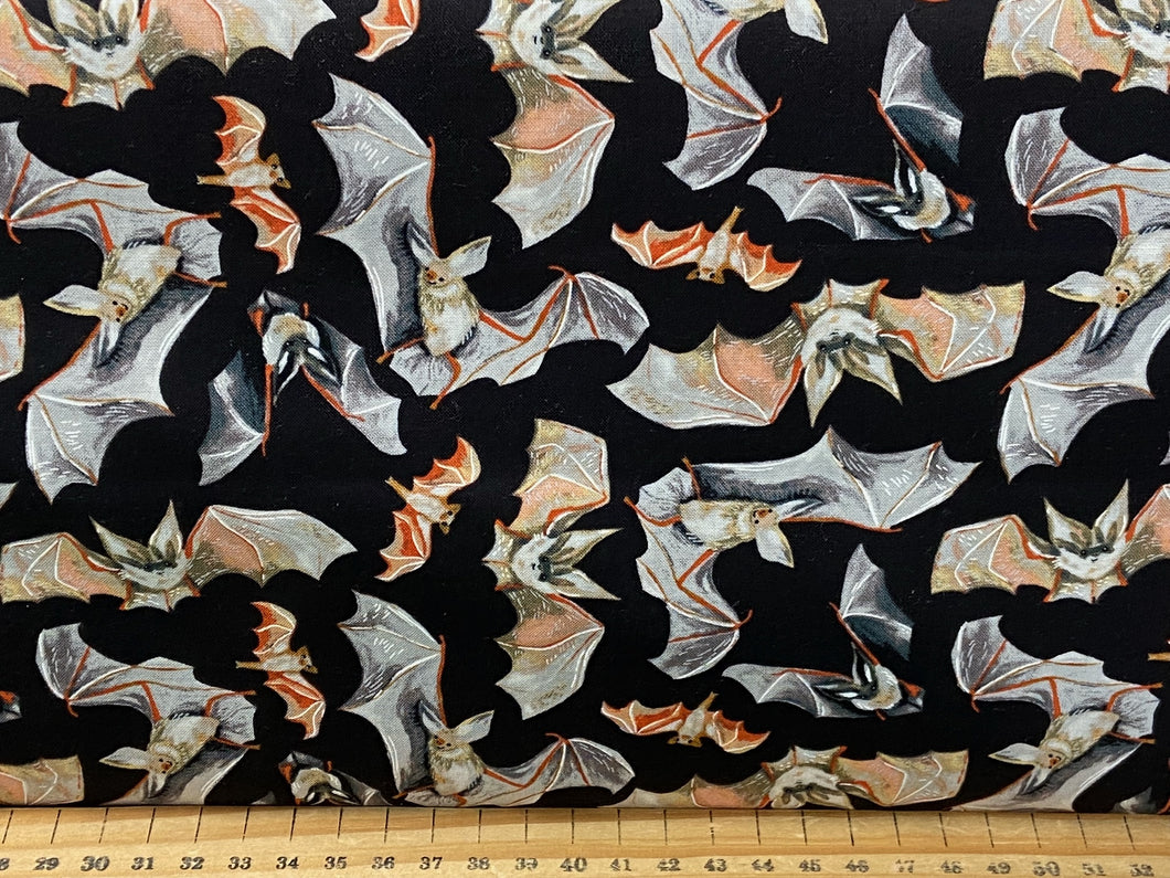 rae ritchie dear stella toil and trouble bats flying black halloween cotton fabric shack malmesbury