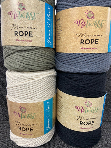 retwisst recycled macrame rope yarn two 2 twist 3mm 5mm black natural grey green R3R R5R fabric shack malmesbury