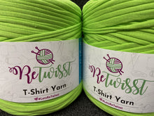 retwisst tshirt t-shirt wool yarn knitting crochet fabric shack malmesbury recycled retwist flo green flourescent green