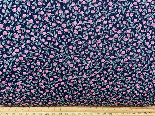 rose and & hubble ditsy flower floral rose navy blue fabric shack sewing quilting sew fat quarter cotton patchwork quilt
