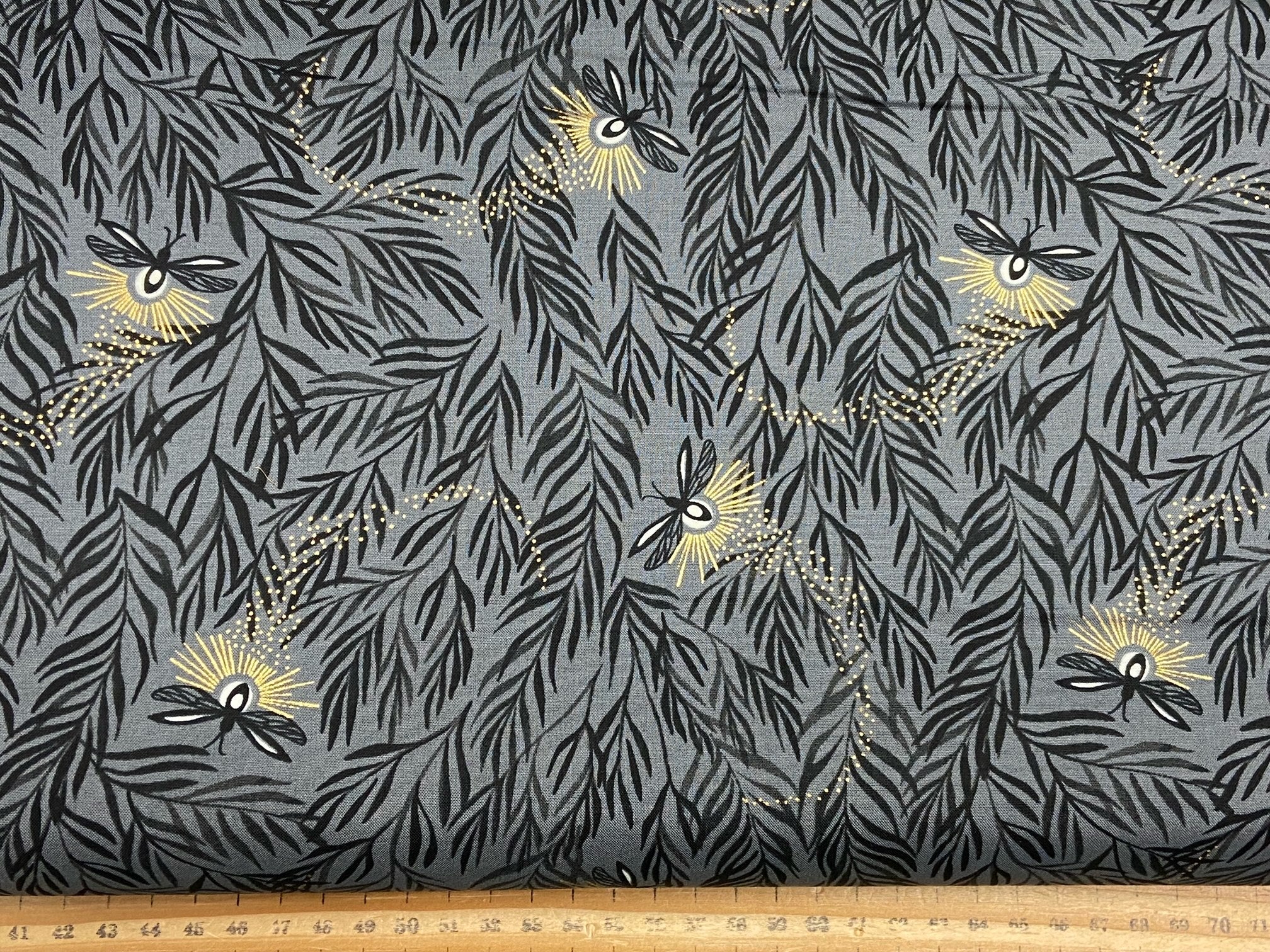 Sarah Watts for Ruby Star Society Firefly Grey with Gold Metallic Cott ...