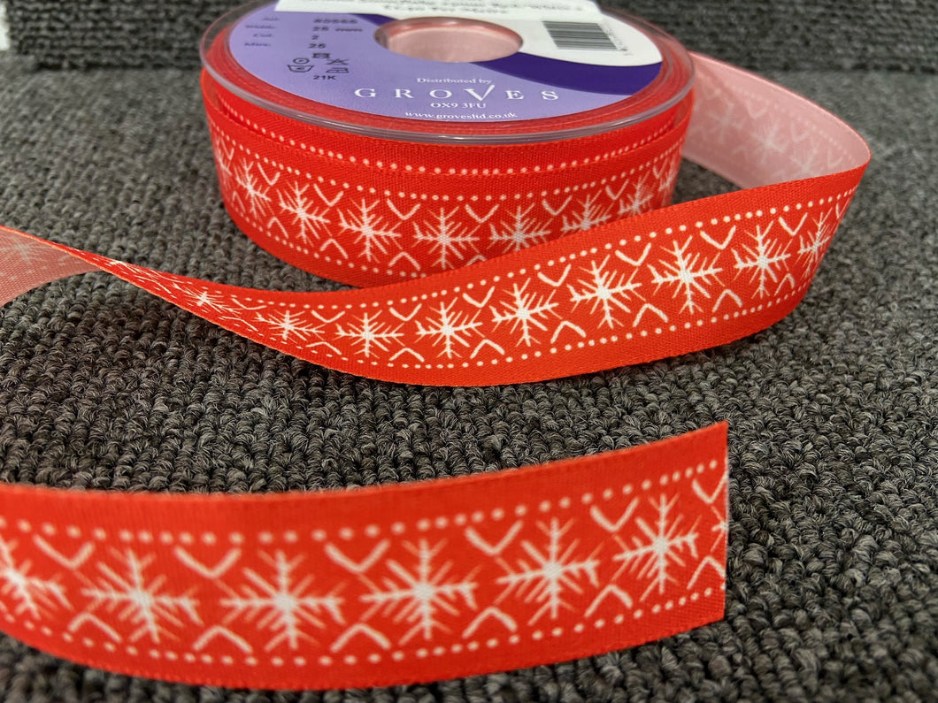 scandi snowflake red white ribbon trim 25mm fabric shack malmesbury