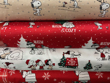 schultz snoopy christmas holidays dashing through the snow woodstock cotton fabric shack malmesbury