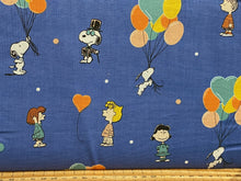 schultz snoopy circus cotton fabric shack malmesbury balloons dark blue charlie brown woodstock peppermint patty linus joe cool