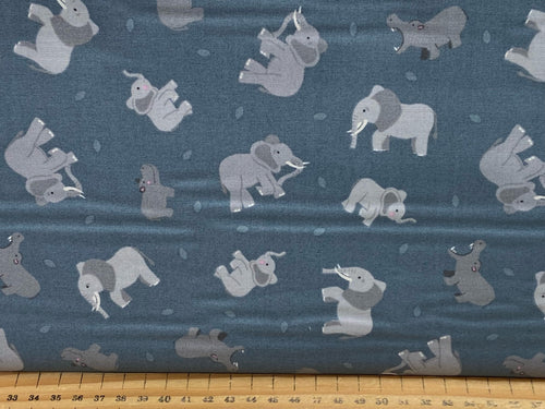 small things wild animals lewis & and irene cotton fabric shack malmesbury animal hippo rhino grey jungle