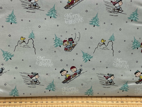 snoopy christmas cotton fabric shack malmesbury linus woodstock peppermint patty charlie brown lucy merry christmas grey