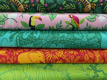 stacy iest hsu moda jungle paradise rain forest parrot tiger elephant tree frog green cotton fabric shack malmesbury