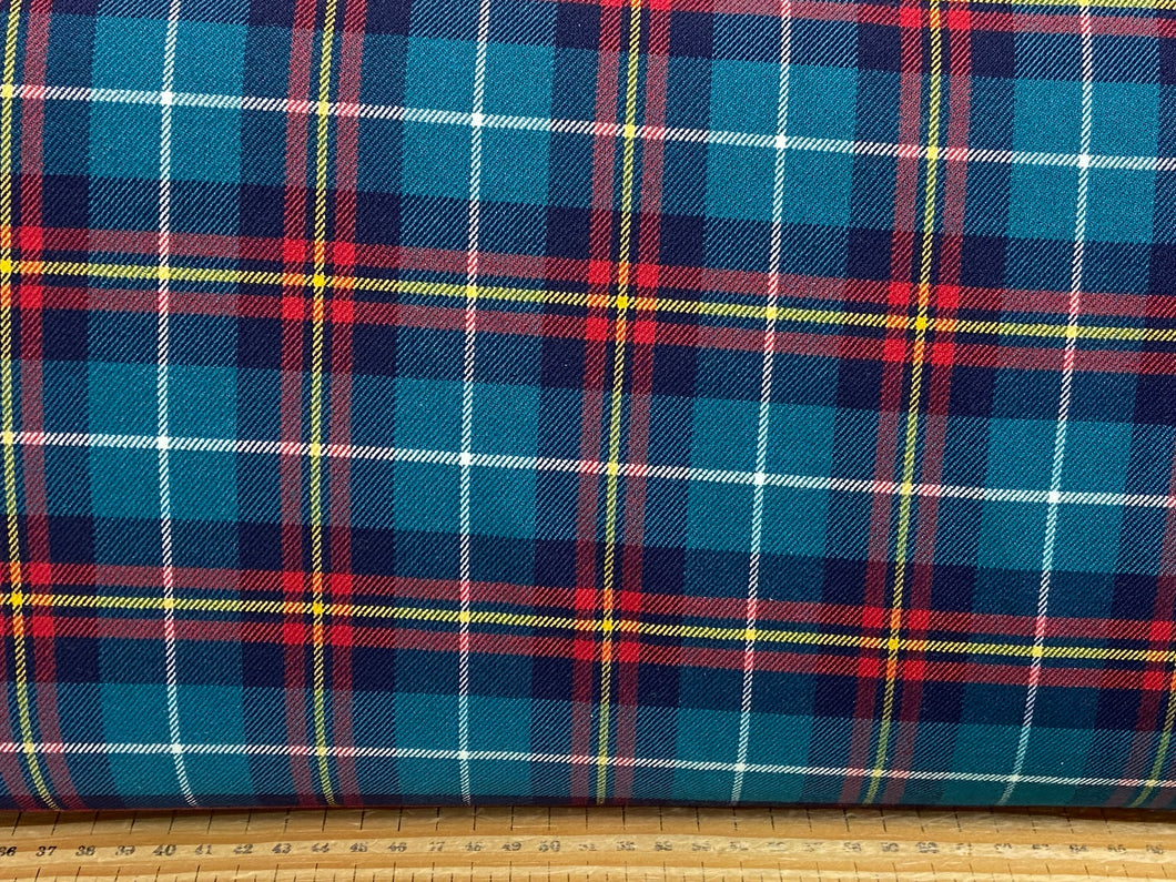 stretch tartans fabric shack malmesbury teal check C8451