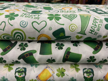 st saint patricks day happy pat shamrock beer ireland irish gnome leprechan hat hearts horseshoe extra wide cotton fabric shack malmesbury