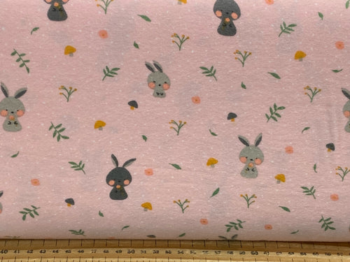 sweet bunny brushed cotton flannel bunnies rabbit mushroom toadstool pink fabric shack malmesbury